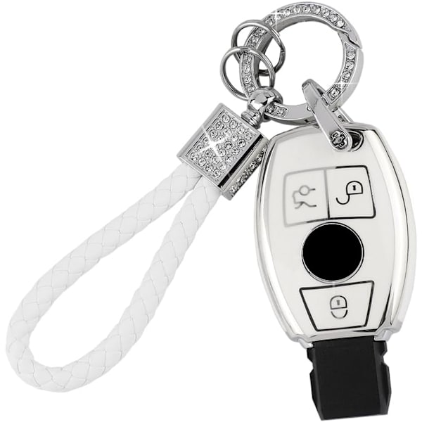PIFOOG avaimenperän kotelo 3 painikkeelle Pehmeä TPU-näppäinsuojus Bling-avainrengas Benzin C E M S CLS CLA GLK GLA GLC GLE AMG -luokkaan Tyttömäinen Söpö