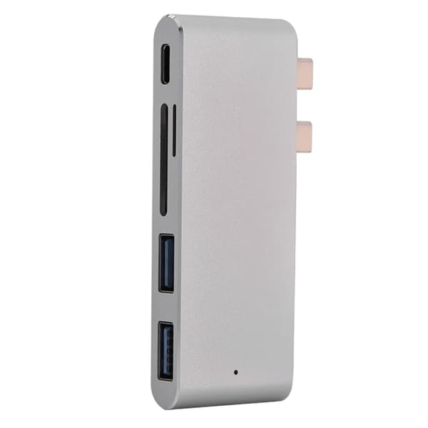 Dobbelt USB-hub 2 porte USB 3.0 + SD / TF-kortlæser + Thunderbolt til Macbook Pro Sølv