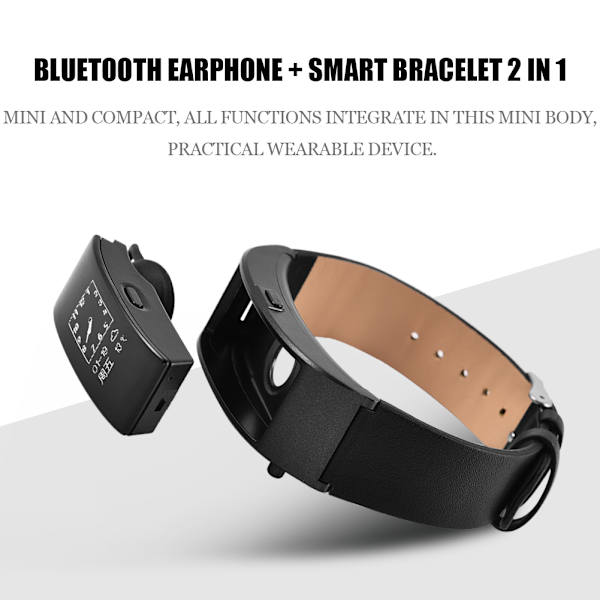 Bluetooth Armbånd Høretelefon 2 i 1 Fitness Tracker Ægte Læder Rem til iOS Android Telefon