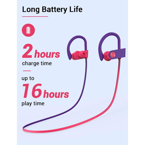 Bluetooth-hovedtelefoner, 5.3 trådløse sports-ørepropper IPX7 vandtætte med mikrofon, stereo-svedsikre in-ear-hovedtelefoner, støjreducerende headset til fitnesscenter RedPurple