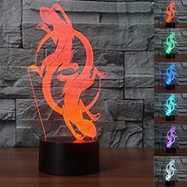 3D Øgle Kameleon Natlys Lampe Illusion Natlys 7 Farve Skiftende Berøringskontakt Skrivebordsdekoration Lamper Akryl Flad ABS Base USB Kabel Legetøj