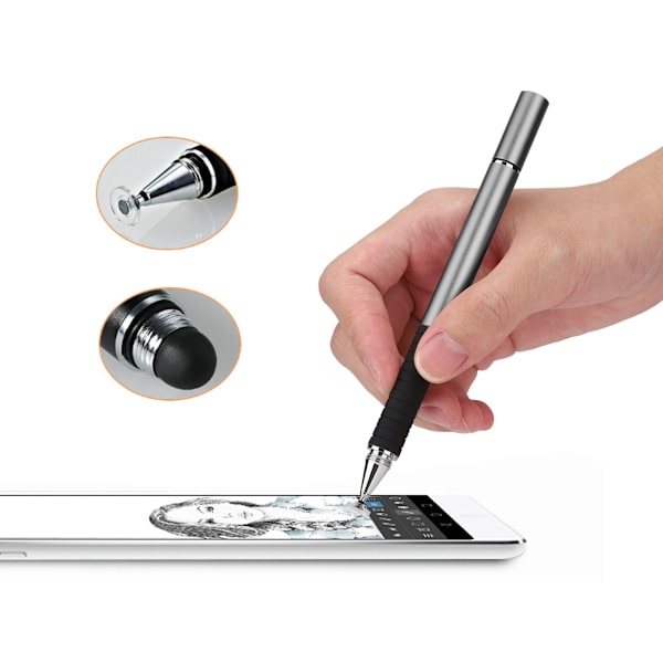 S12 2-i-1 ledende klut silikon sugekopp dobbel berøring full metall plate maling stylus grå