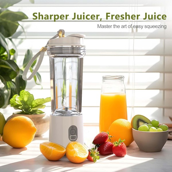 Bärbar Blender för Shakes och Smoothies 17Oz, Personlig Blender 4000mAh USB Laddningsbar, 500ml Bärbar Juicer för Kök/Resa/Gym White
