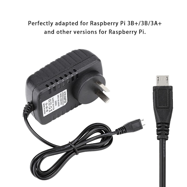 DC 5V 3A Micro USB-strömadapter för Raspberry Pi 3B+/Raspberry Pi 3B/3A+ 100V 240V
