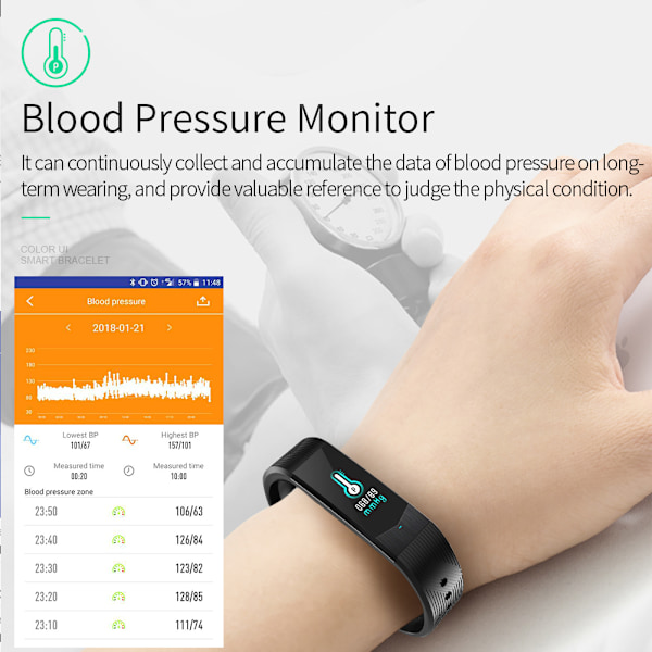 Affärsmode Färgskärm Smart Armband Stegräknare Hjärtfrekvensövervakning (Svart)