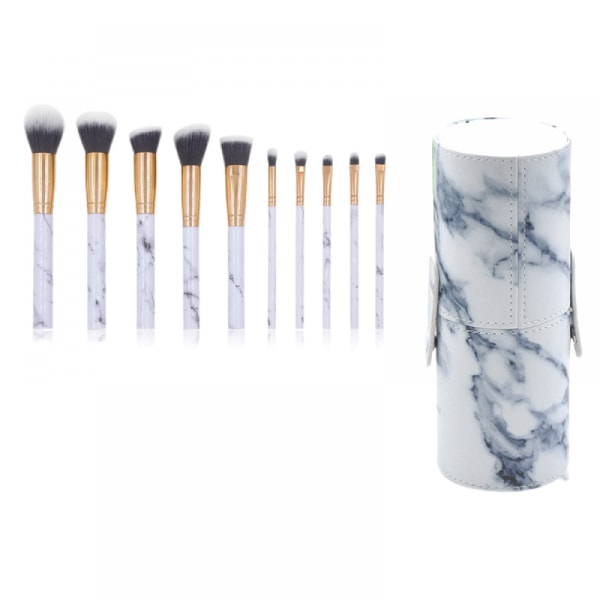 10 STK Makeup Brushes Professional， Marmorhåndtag børstesæt, bløde og lugtfrie naturlige syntetiske børster（hvide grå）