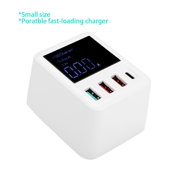4-porters bærbar QC3.0 hurtiglader USB-lader med LED-digitaldisplay for mobiltelefonEU-plugg (100-240V)