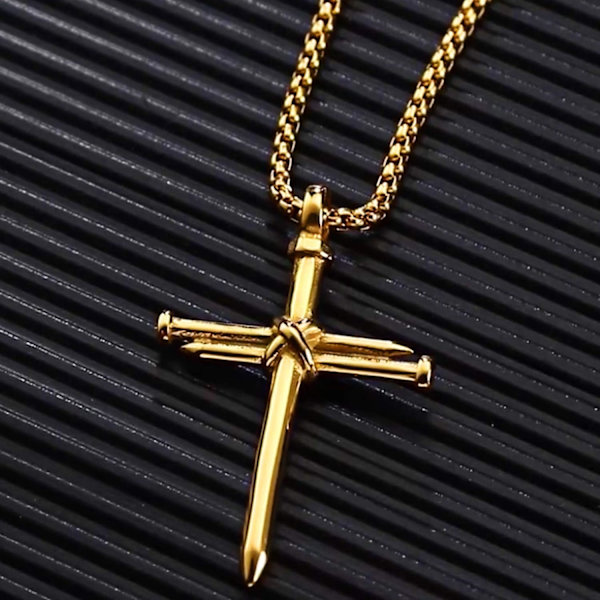 Korshänge för män Korshänge STYRKA Bibelvers Halsband i rostfritt stål Nail Gold Cross