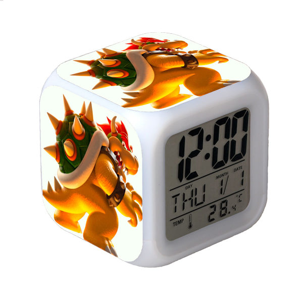 R-timer Super Mario Bros 7-farget endrings digital alarmklokke med tid, temperatur, alarm, dato