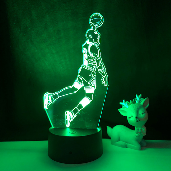 Qinwei Basketball Player Natlampe  3D Illusion LED  Lampe med Fjernbetjening Bedste Fødselsdag  for Sports Elsker --- A2（Sort Sæde）