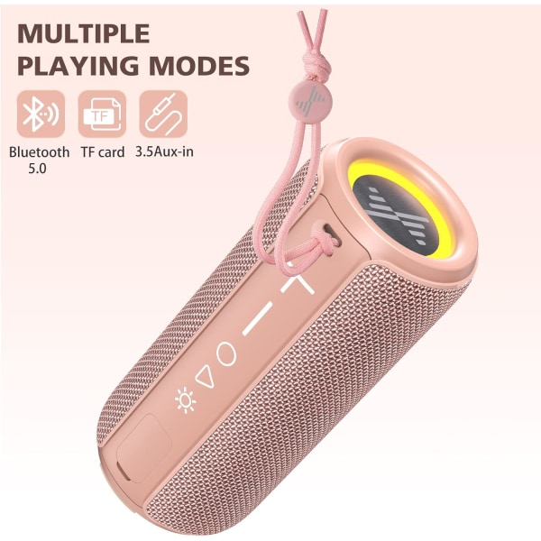 F21 Langaton Bluetooth-kaiutin, ulkotiloissa vedenpitävä kaiutin valolla, HiFi-stere ääni, 24 tunnin toistoaika, lahja miehille ja naisille musiikin nauttimiseen Pink
