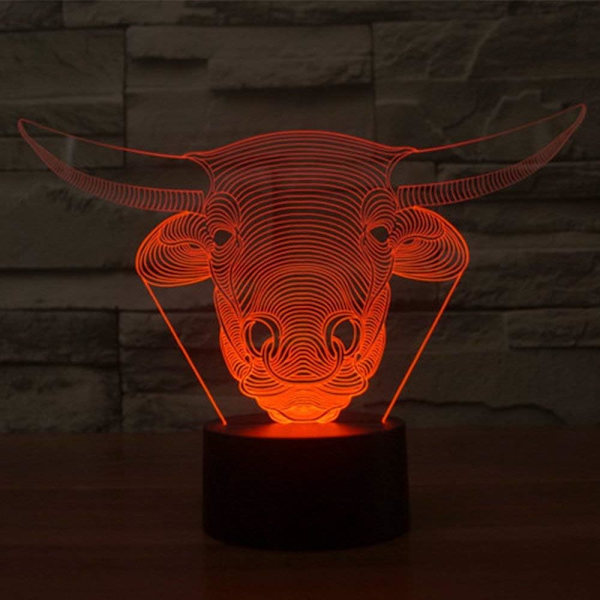 3D Ku- og Oks Nattlys Lampe Illusions Nattlys 7 Farge Skiftende Berøringsbryter Bord Skrivebord Dekor Lamper Akryl Flat ABS Base USB Kabel Leke