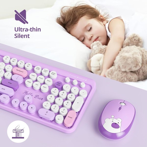 Langaton kirjoituskoneen näppäimistö ja hiiri -setti Retro 104 näppäintä täysikokoinen toimistosetti Beige näppäimistö hiljaisilla pyöreillä näppäimillä