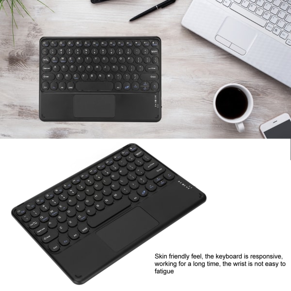 10in Trådlöst Bluetooth Touchpad-tangentbord Retro Rund Tangentknapp Ergonomiskt Magnetiskt Stöd Touch Gestures för Windows för IOS Svart