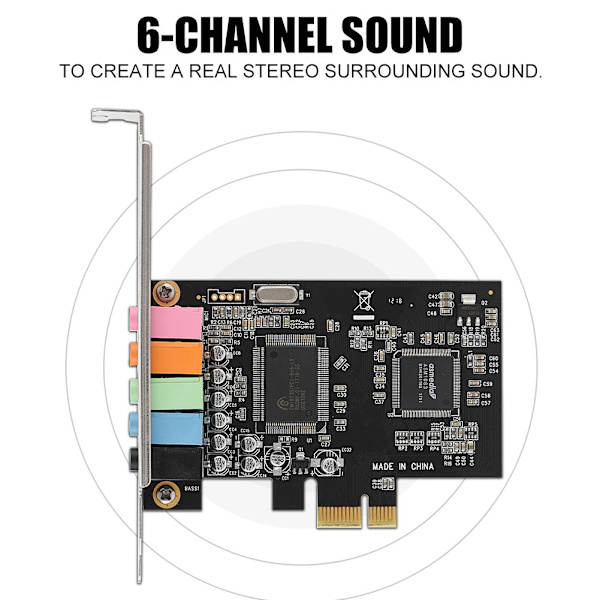 32/64-bittinen digitaalinen äänikortti 6-kanavainen Hi-Fi 3D-stereokaiutin PCIE-äänikortti Direct Soundille