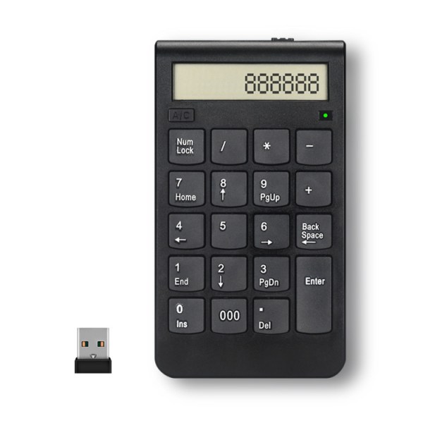 2 i 1 trådløst nummertastatur med regnemaskin, 19-tasters trådløst numerisk tastatur med LCD-skjerm, slankt nummertastatur for Mac PC iOS