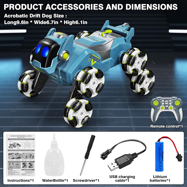 8WD RC-tempputyökaluautot lapsille, 2,4 GHz:n 360 asteen kääntyvä muutettava robottikoiran kauko-ohjattavat autolelut suihkeella ja valoilla, syntymäpäivälahjaideoita pojille