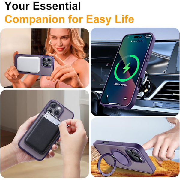 Magnetisk Ringstativ for iPhone 16pro Deksel, Militær dr0p Beskyttelse, Kompatibel med MagSafe, iPhone 16pro Telefondeksel 6.1\" Innebygd Purple