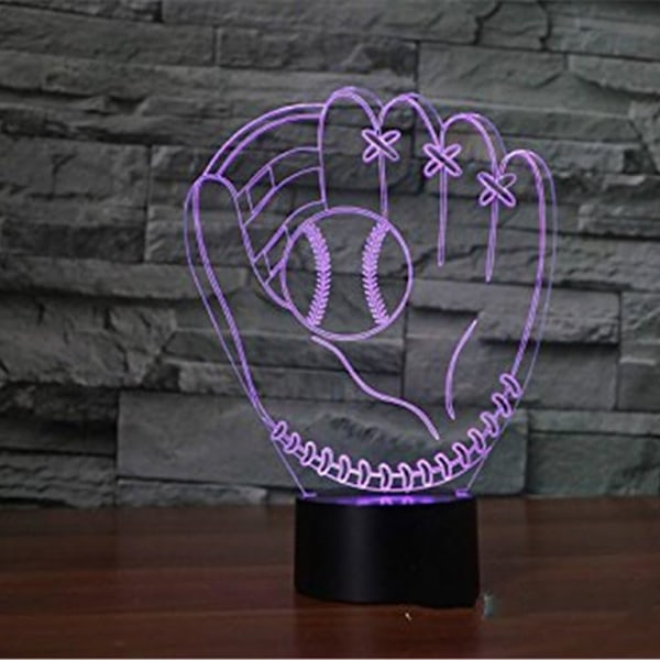 3D LED Baseball-hansker Optisk Illusjon Sensor Nattlys med Smart Berøring & USB-kabel 7 Farger Skiftende LED Atmosfærisk Lampe