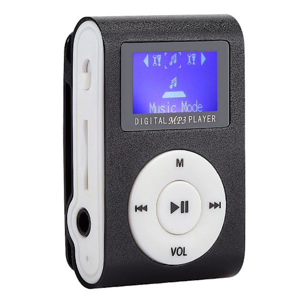 0,8-tums LCD-skärm Mini Bärbar MP3-spelare Metall Mini Clip MP3 Stöd Minneskort med 3,5 mm Hörlurar