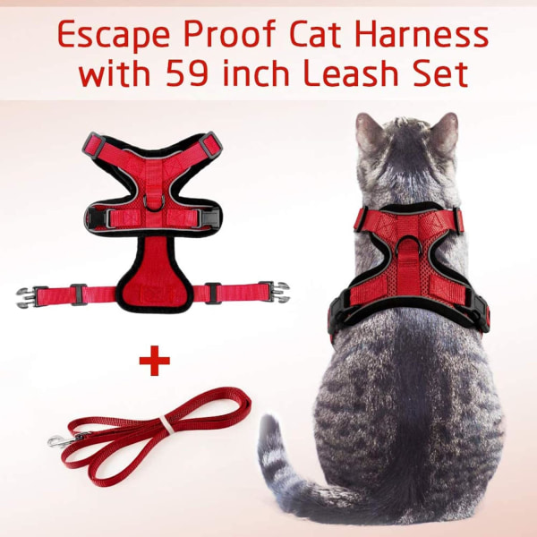 Cat Harness and Leash for Walking, Escape Proof Soft Adjustable Vest Harnesses for Cats, Easy Control Breathable Reflective Strips Jacket, Red, XS