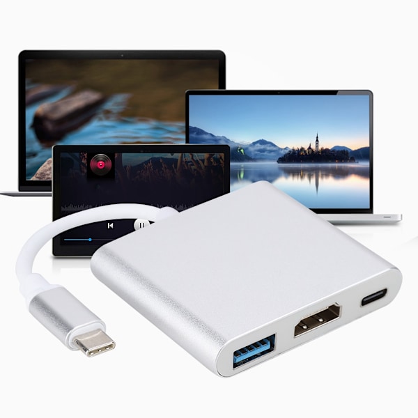 3-in-1 Type C - HDMI + USB3.0 + PD latausmuunnin monitoiminen videon sovitin Hub