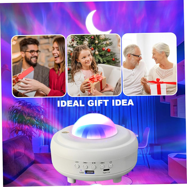 Aurora-projektor med månprojektion USB typ-C knappkontroll trådlös högtalare RGB ABS PC hem sovrum norrskensprojektor födelsedagspresent