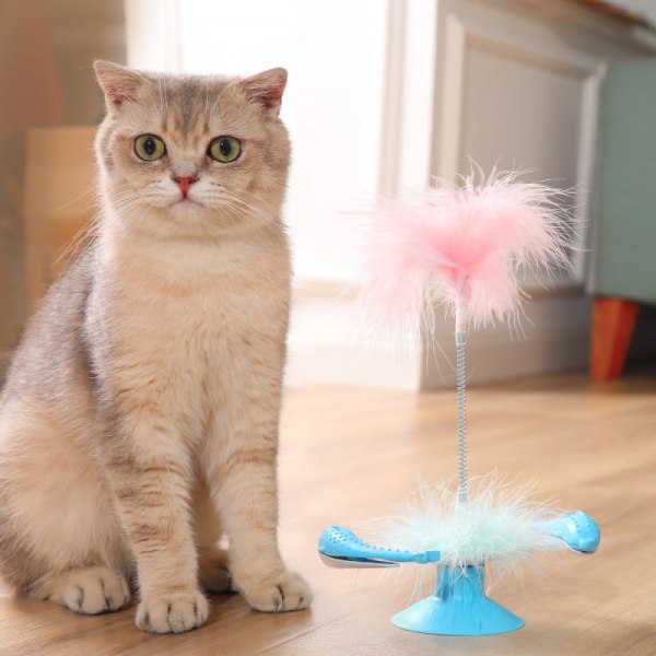 Killing Legetøj Spinning Yndig falsk fjer Sjov plastik skridsikker kat behandler legetøj Killing pladespiller Legetøj Genanvendelig