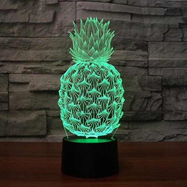 3D Ananas Nattlampa Illusion 7 Färgväxlande Touch Switch Bordsskiva Dekorationslampor Present med USB-kabel Födelsedagsleksak