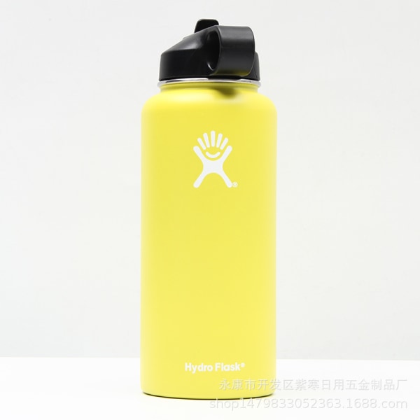 32oz Insulated Water Bottle with Straw, Spout, and Stainless Steel Screw Top Lids，Stainless steel vacuum Portable outdoor sports water cup （yellow）