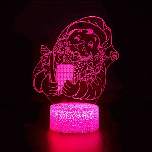 3D Jultomte Nattlampa LED-lampa Illusion 16 Färgväxlande Bordsskiva Dekorationslampor Födelsedagspresent Akrylbas USB-kabel Leksak
