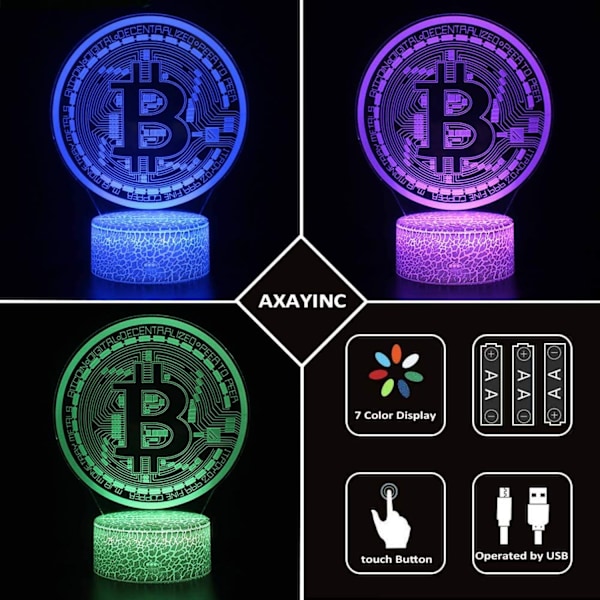 Qinwei 3D nattlys LED illusjon skrivebordslampe 7 farger endring USB-kabel berøringsfjernkontroll  julebursdagsgave （svart sete）