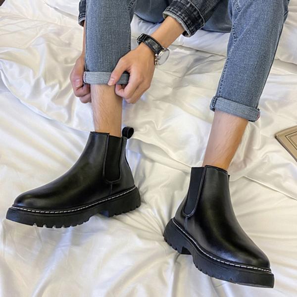 Herr PU Läder Stövlar Casual Mjuk Gummi Sula Andas Anti Halk Business Ankel Stövlar Black 41