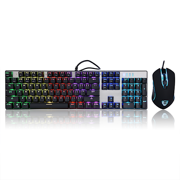 Wired Programmable Gaming Mechanical Keyboard 3D Mouse Kit 104 Keys 2400DPI RGB LED Backlight