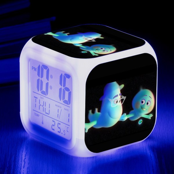 Wekity Anime Mind Adventure Fargerik vekkerklokke LED firkantet klokke Digital vekkerklokke med tid, temperatur, alarm, dato