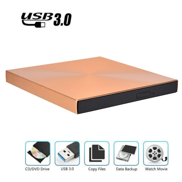 5 Gbps dataöverföring extern DVD-brännare Pop-up USB 3.0 DVD-enhet för Mac/Windows (guld)