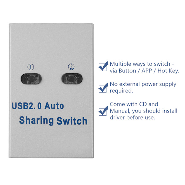 PC Computer USB 2.0 Auto / Manuel Deling Switch Hub 2 Port Adapter til Printer Scanner Plotter