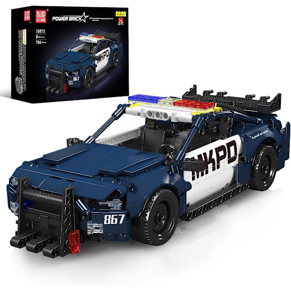 15073 Barricade Polisbil Byggsatser, MOC Deformerad Mustang Pull-Back Drag Race Leksaksbil Modellkit, (786 Bitar, Dynamisk Version)