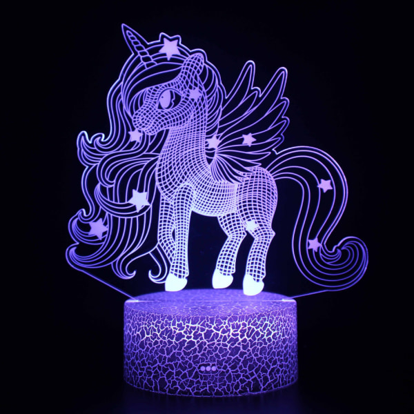 Qinwei Unicorn Night Light 3D illuusiolamppu Yksisarvinen valot lastenhuoneeseen 16 väriä vilkkuvat tilat kaukosäätimellä esikäsitelty himmennettävä --- yksisarvinen