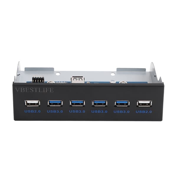 VBESTLIFE 4 USB3.0 + 2 USB2.0 Metall Diskettstasjon Frontpanel Hub Utvidelse SATA Strømadapter