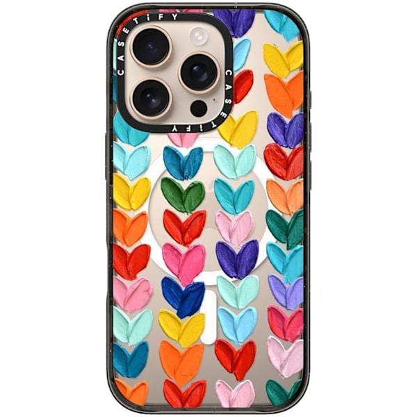 Impact-deksel for iPhone 16 Pro [Slank / 2,5 m. 4X Militær Grad Fallbeskyttelse/Kompatibel med Magsafe] - Klare Polka Daub-hjerter