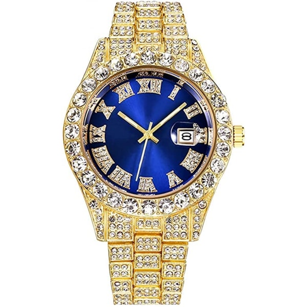 Men's Diamond Watch Fashion Crystal Rhinestone Quartz Analog Watch Iced-Out Bracelet Wrist Watch