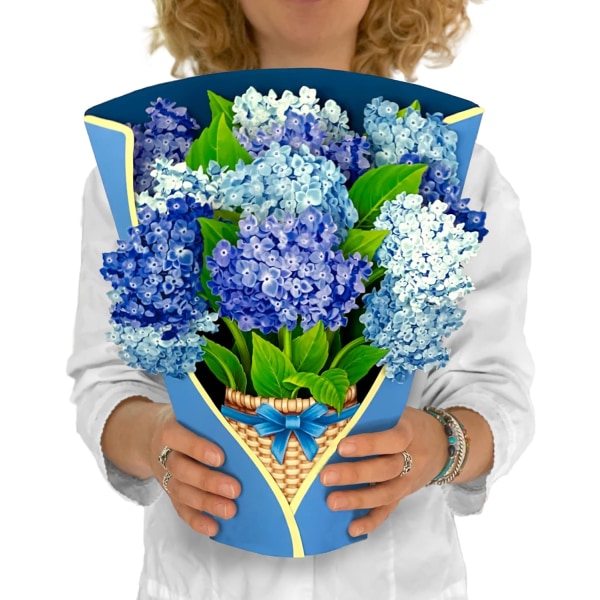Freshcut-paperista ponnahduskortit, Nantucket Hortensia, 12 tuuman Life Sized Forever Flower Bouquet 3D Popup -onnittelukortit, joissa on tyhjä muistiinpanokortti ja kirjekuori