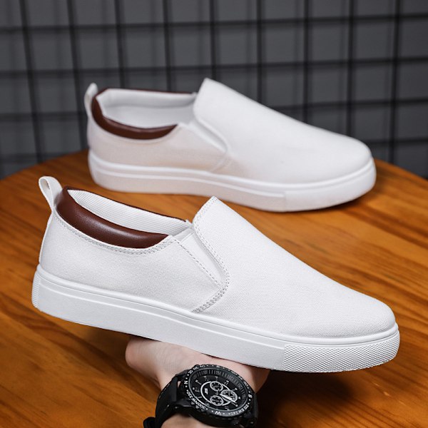 Plus-kokoisten miesten kengät Canvas-kengät Miesten laiskat slip-on-vapaa-ajan laudaskengät Miesten kangaskengät Vapaa-ajan kengät White 42