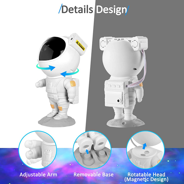 Astronaut Stjerneprojektor Nattlys med Timer, Fjernkontroll og 360° Justerbar Design, Astronaut Nebula Galaxy Nattlys Projektor for Barn Voksne