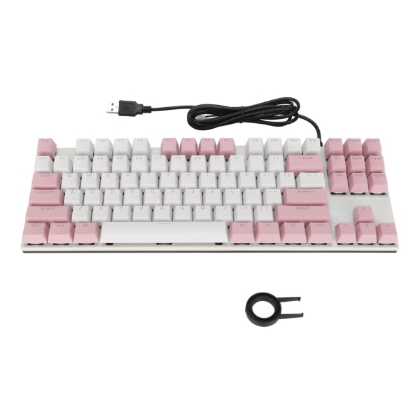 Mekanisk tastatur 87 taster Blå bryter Ergonomisk flerfarget bakgrunnsbelysningsdesign Spilltastatur for spillere Skrivere Rosa Hvit
