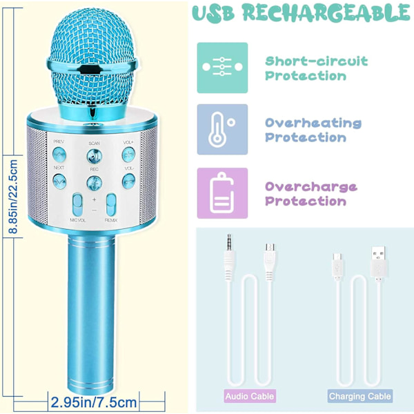 Blå Karaoke Mikrofon med Bluetooth Sang Legetøj til Piger Fødselsdagsgaver til 9 10 11 12 År Gamle Børn Strømpe Strømper