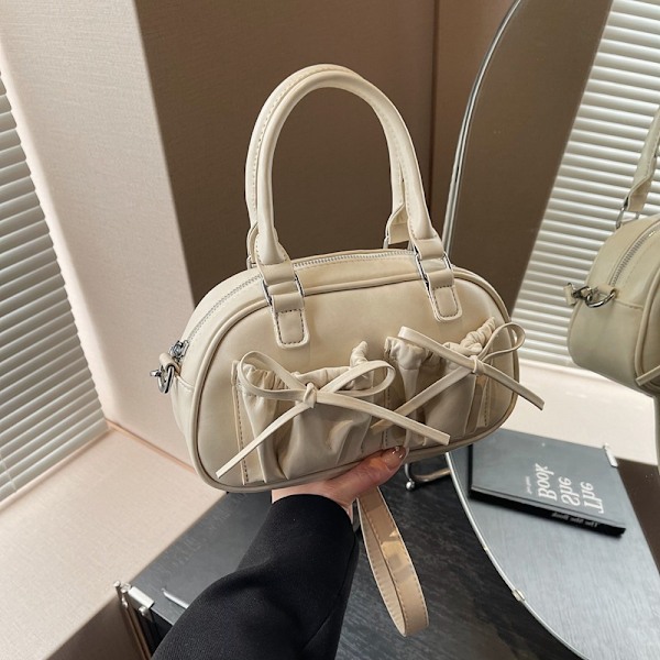 Plisserad Rosett Tote Boston Väska Dam Trendig Fashionabel Crossbody Väska Textur Kudde Väska