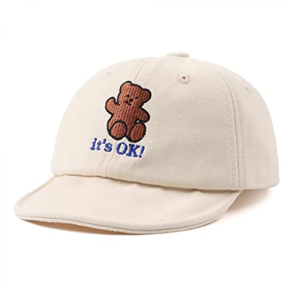 Toddler Girls' Baseball Cap Little Boy Roll-up Brim Cap Cute Baby Hat for 1-3 Years----Bear Beige