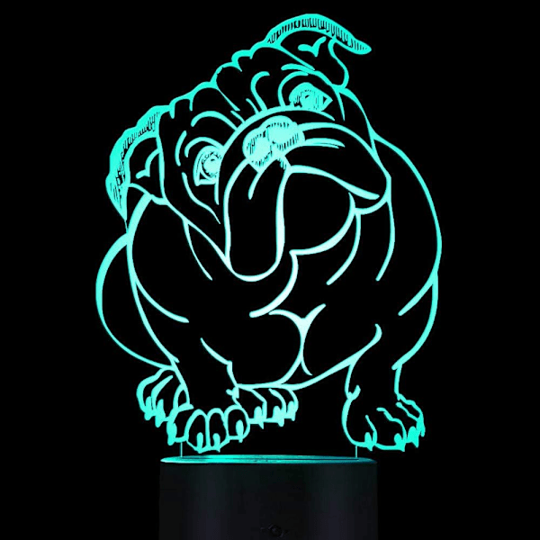 3D Fransk Bulldog Natlys Lampe Illusion 7 Farve Skiftende Berøringskontakt Bord Skrivebord Dekoration Lamper Akryl Flad ABS Base USB Kabel Legetøj (Bus)